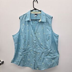 Basic Edition Women's Sleeveless Top Size 3X Button Up Blue (C40)